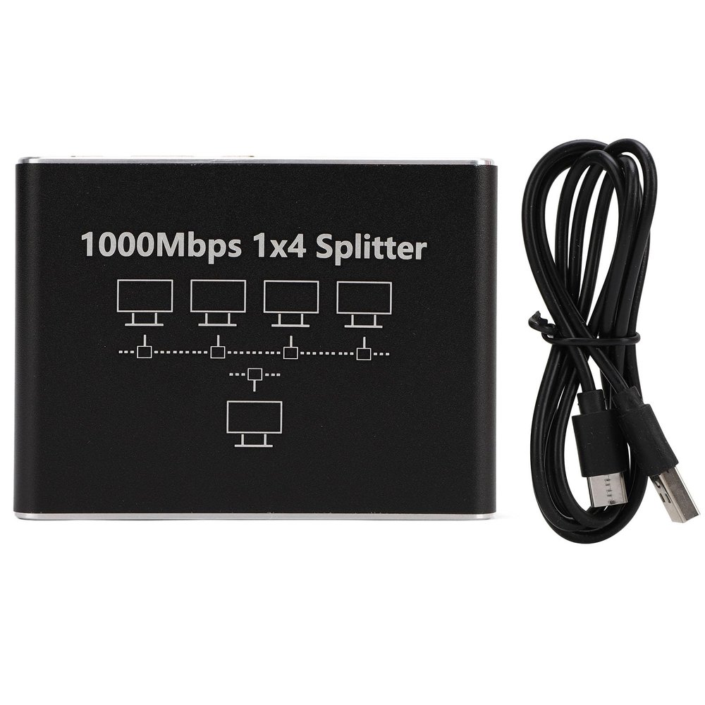 Ethernet Splitter 1 to 4, 1000Mbps Speed Inet Splitter, LAN Ethernet with USB C Supply, Network for Cat 6 7 8 Cables, Plug and Play