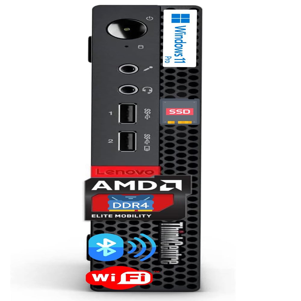 Lenovo ThinkCentre Micro Computer, 8GB RAM, 256GB SSD, AMD CPU, Dual-Display Support, Wi-Fi, Bluetooth, USB Ports, Ethernet Port, w/o Keyboard&Mouse, Windows 11 Pro, Compact Design for Business&Home