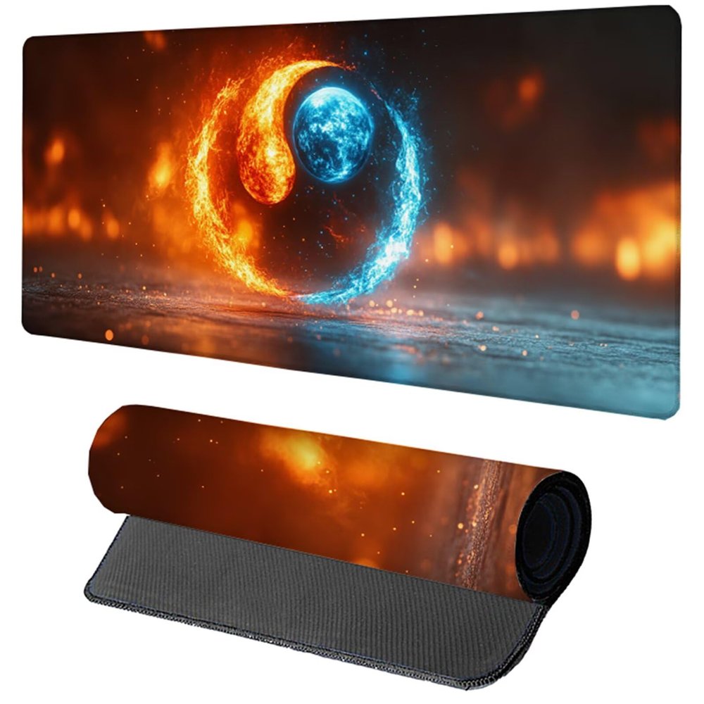 Gaming Mouse Pad Large, Orange Mouse Pad 48x24in, Tai Chi Desk Mat with Non-Slip Rubber Base, Extended XXL Mousepad, Stitched Edges Desk Pad Mat for Computer Office Gaming Accessories, Gifts 7-7692