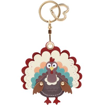 MC Fashion PU Leather Keychain Holder Case Compatible with AirTag, Cute Turkey Charm Key Ring GPS Tracker Case (White)