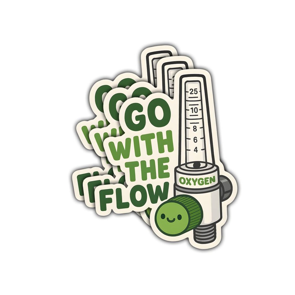 3 Pcs Go with The Flow Glitter Respiratory Therapist Stickers, Funny Medical Vinyl Decals Gifts for Respiratory Care Students, Nurses, Doctors, for Laptop, Water Bottle, Journals, Clipboards 2