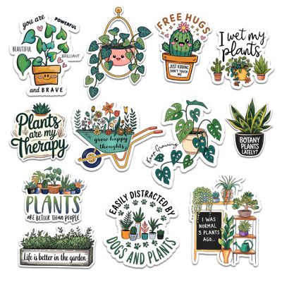 12 Pcs Plant Stickers Pack, Cute Gardening Vinyl Decals with Funny Quotes and Houseplant Designs for Water Bottles, Laptops, Journals, Scrapbooking, and Garden Lovers 2