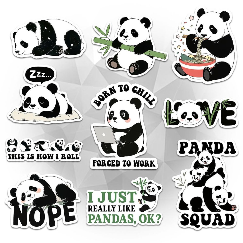 10 Pcs Cute Panda Stickers I Just Really Like Pandas, Born to Chill Forced to Work, Panda Squad Funny Animal Vinyl Decals Gifts for Panda Lovers for Laptop, Water Bottle, Tumbler 7