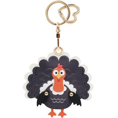 MC Fashion PU Leather Keychain Holder Case Compatible with AirTag, Cute Turkey Charm Key Ring GPS Tracker Case (Black)