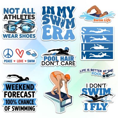10 Pcs Swimming Stickers Pack, Funny Swim Life Vinyl Decals with Swimmer Quotes and Designs for Water Bottles, Laptops, Journals, Swim Team Gear, and Pool Lovers 4
