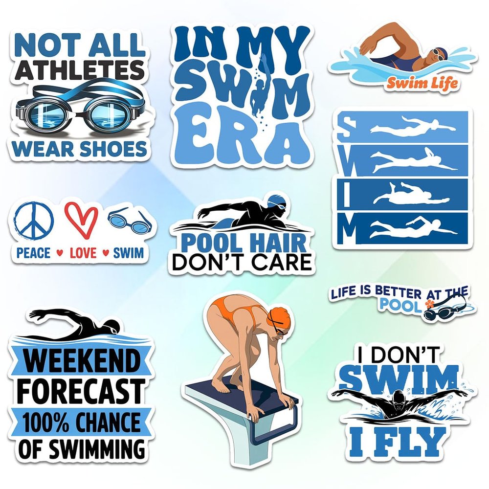 10 Pcs Swimming Stickers Pack, Funny Swim Life Vinyl Decals with Swimmer Quotes and Designs for Water Bottles, Laptops, Journals, Swim Team Gear, and Pool Lovers 4