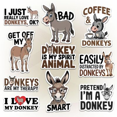 10 Pcs Funny Donkey Stickers Pack I Love Donkeys, Pretend I'm a Donkey, Donkey is My Spirit Animal Vinyl Decals for Laptop, Water Bottle, Notebook Gift for Donkey Lovers, Farmers 4