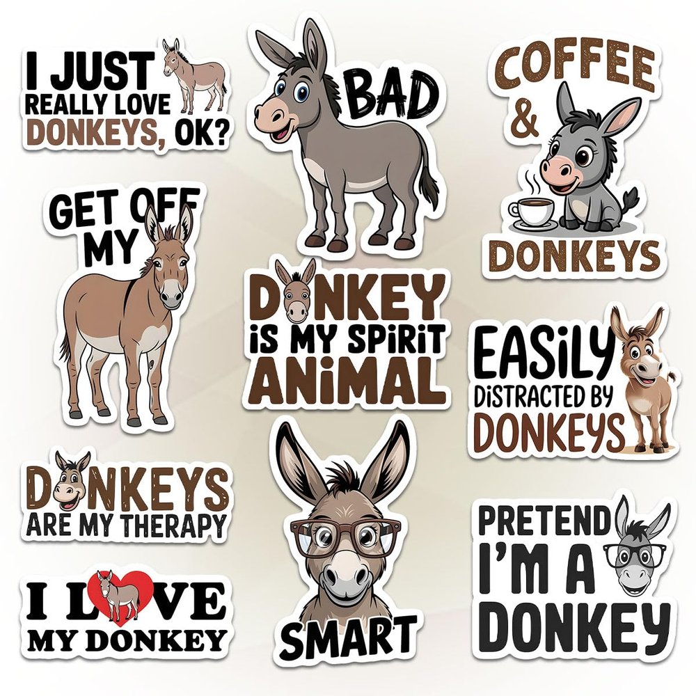 10 Pcs Funny Donkey Stickers Pack I Love Donkeys, Pretend I'm a Donkey, Donkey is My Spirit Animal Vinyl Decals for Laptop, Water Bottle, Notebook Gift for Donkey Lovers, Farmers 4