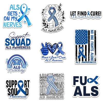 10 Pcs ALS Awareness Stickers Blue Ribbon Decals ALS Gets on My Nerves, Peace Love Cure, No One Fights Alone, Support Squad, Fuck ALS Vinyl Waterproof Gifts for Laptop, Bottle 8