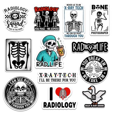 12 Pcs Radiology Stickers Pack, Funny X-Ray Tech and Radiologic Technologist Vinyl Decals with Skeletons, Bones, and Medical Humor for Laptops, Water Bottles, Clipboards, Tumblers, and Journals 8