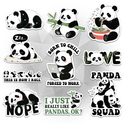 10 Pcs Cute Panda Stickers I Just Really Like Pandas, Born to Chill Forced to Work, Panda Squad Funny Animal Vinyl Decals Gifts for Panda Lovers for Laptop, Water Bottle, Tumbler 8
