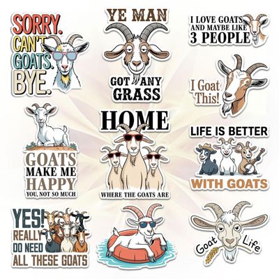 10 Pcs Funny Goat Stickers Goat Life, I Goat This, Sorry Cant Goats Bye Gifts for Farmers, Animal Lovers, Herd Owners for Laptop, Water Bottle, Tumbler, Mug, Car, Helmet 7