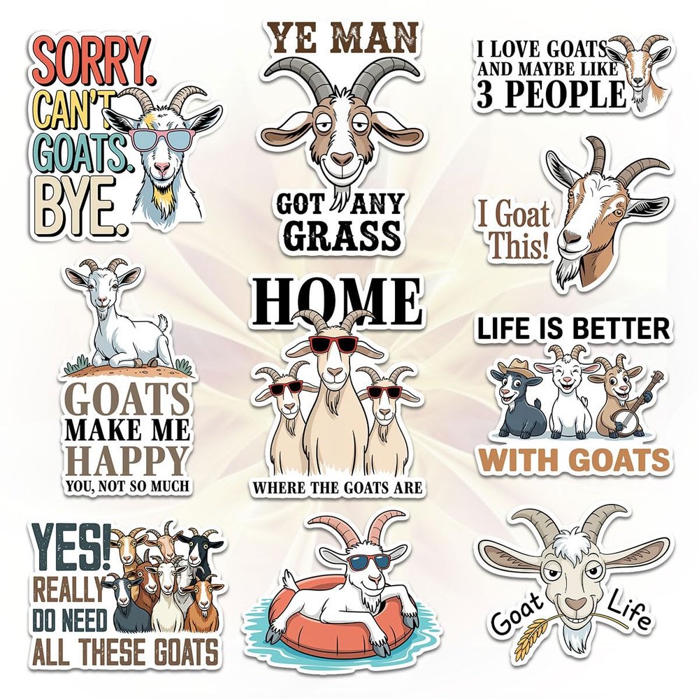10 Pcs Funny Goat Stickers Goat Life, I Goat This, Sorry Cant Goats Bye Gifts for Farmers, Animal Lovers, Herd Owners for Laptop, Water Bottle, Tumbler, Mug, Car, Helmet 7