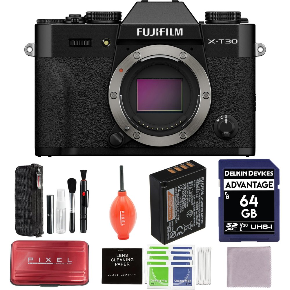 FUJIFILM X-T30 III Mirrorless Camera Body (Black) Bundle with 64GB SD Card, Card Holder and Advanced Accessories
