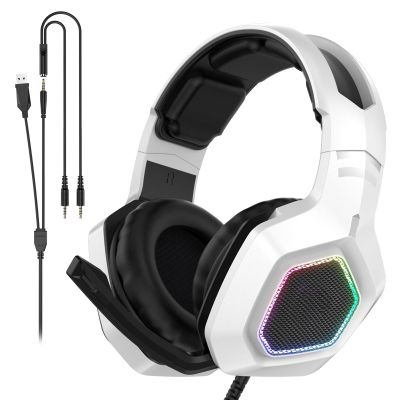 CHEOTIME Stereo Gaming Headset, Gaming Headset for PC, Portable Over Ear Headphones, Sports Headset for PCs, Comfortable Gaming Headphones for Laptop (for K10 White)