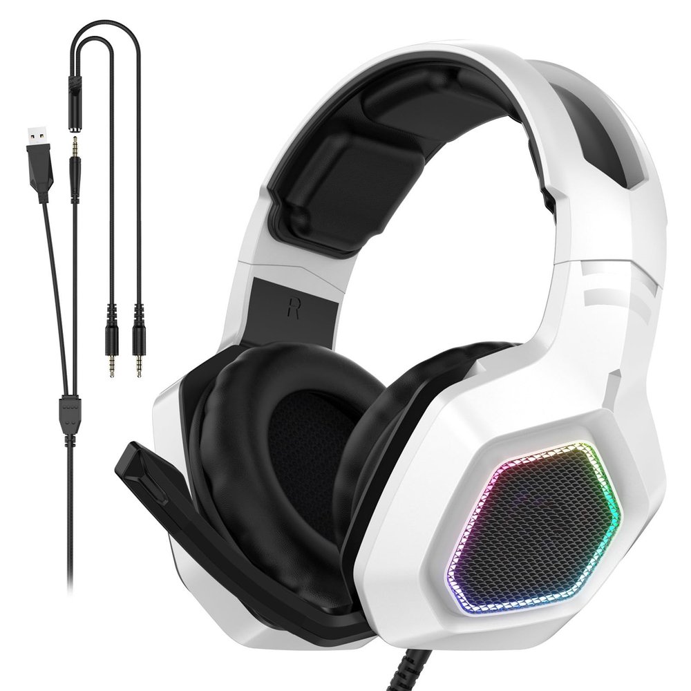 CHEOTIME Stereo Gaming Headset, Gaming Headset for PC, Portable Over Ear Headphones, Sports Headset for PCs, Comfortable Gaming Headphones for Laptop (for K10 White)