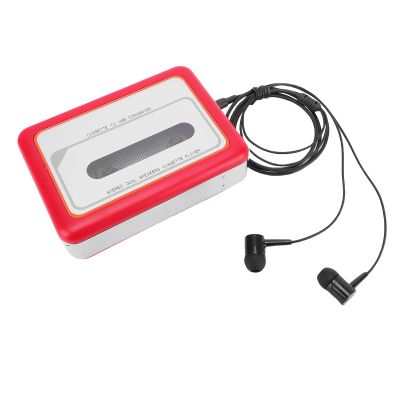 Jectse Cassette to Digital Converter, USB Portable Cassette Player with Speaker, Headphone Jack, and Fast Forward Auto Rewind Functions for MP3 Music on USB (Red)