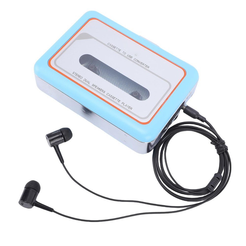 Jectse Cassette to Digital Converter, USB Portable Cassette Player with Speaker, Headphone Jack, and Fast Forward Auto Rewind Functions for MP3 Music on USB (Blue)