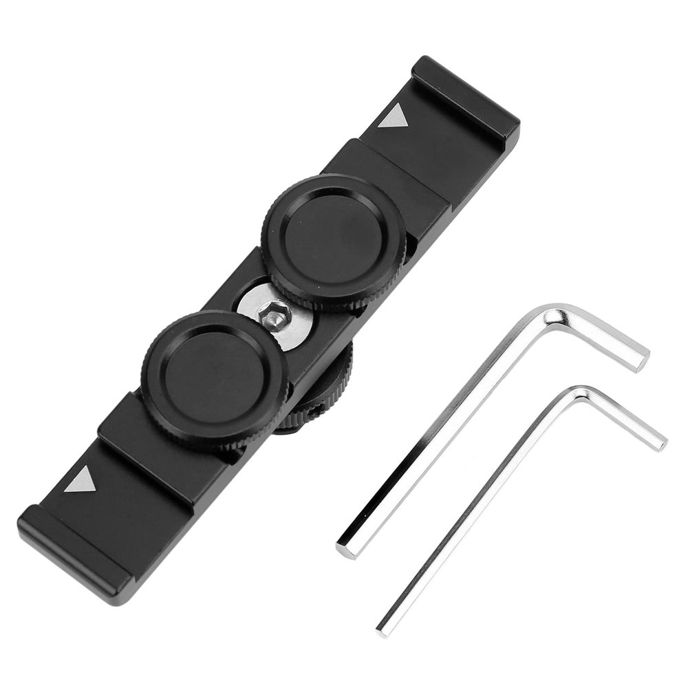 Dual Cold Shoe Exten Mount, C Exten Bar with k, Aluminum y Bracket for Phone Flash , Space for Tr and C Hot Shoe