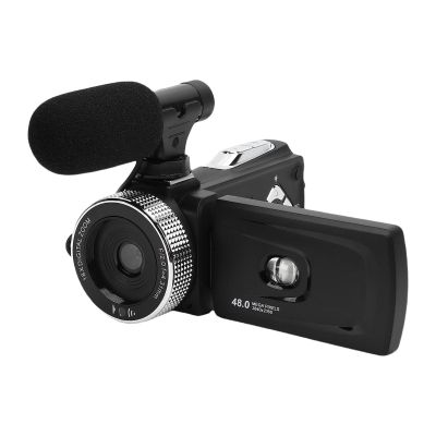 Akozon Video Camera Camcorder 4K HD 48MP F2.0 Large Aperture Lens Multi Angle Rotating Screen 3W TIR Fill Lamp Handheld Digital Camera Recorder
