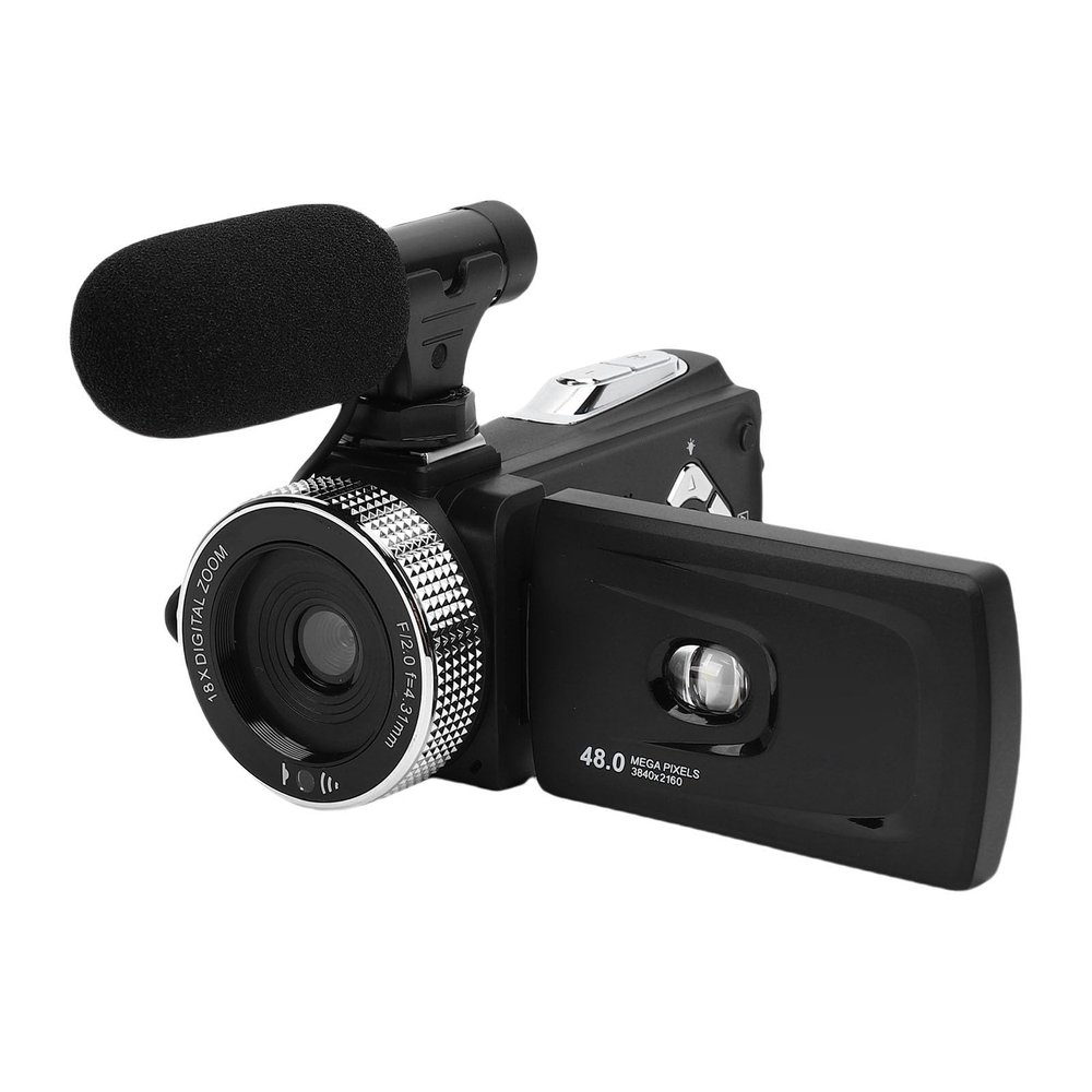 Akozon Video Camera Camcorder 4K HD 48MP F2.0 Large Aperture Lens Multi Angle Rotating Screen 3W TIR Fill Lamp Handheld Digital Camera Recorder
