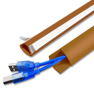 Cable Protector PVC Cord Hider Floor Cord Cover Floor with Self-Adhesive & Splicable, 4 Colors, 39in for Home Office Desk(Brown)