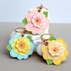 MC Fashion PU Leather Keychain Holder Case Compatible with AirTag, 3D Camellia Floral Charm Key Ring GPS Tracker Case (Yellow) view 2