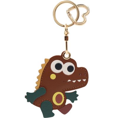 MC Fashion PU Leather Keychain Holder Case Compatible with AirTag, Cute Crocodile GPS Tracker Case Charm Key Ring (Brown)
