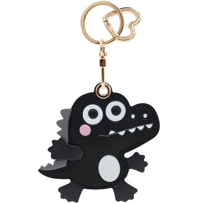 MC Fashion PU Leather Keychain Holder Case Compatible with AirTag, Cute Crocodile GPS Tracker Case Charm Key Ring (Black)