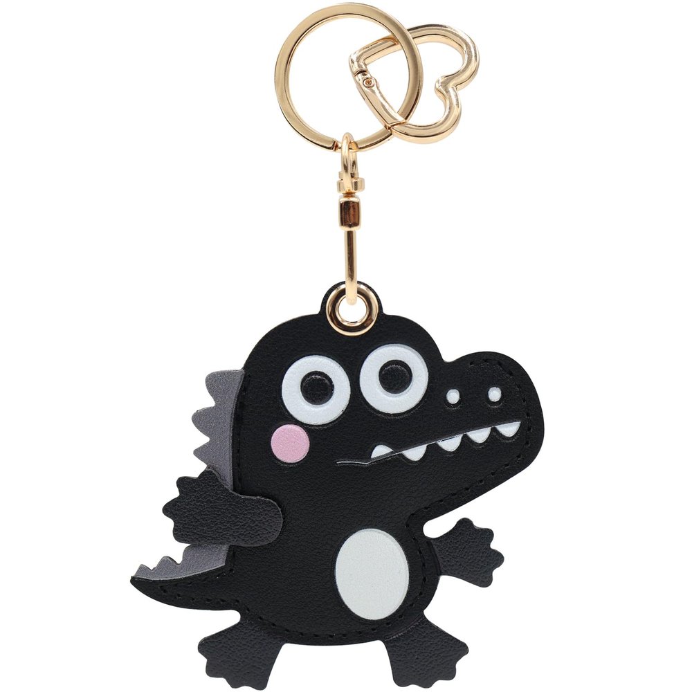 MC Fashion PU Leather Keychain Holder Case Compatible with AirTag, Cute Crocodile GPS Tracker Case Charm Key Ring (Black)