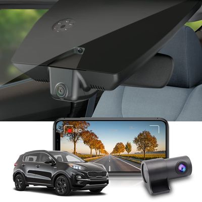 Fitcamx Front 2K+Rear 1080P Dash Cam Adapts for Kia Sportage 2017-2022 (Part No#D9000), OEM Style, Dual HD Video, Built-in WiFi & APP, Loop Recording, Collision Detection, Easy to Set, 64GB Card