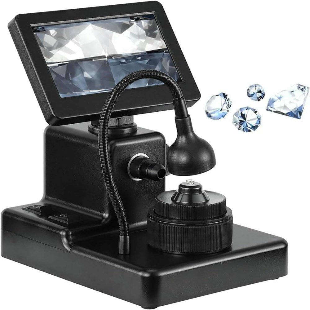 Diamond Inscription Viewer, 4.3" LCD Digital Micrscope, with LED Fill Light, 50-1000X Magnification, Adjustable Focus Range 10-40mm, for Diamond Testing