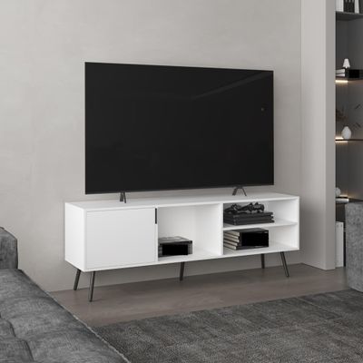 63" Wide TV Stand with One Cabinet, Three Open Shelves, Cable Management, Living Room, TV Room,for The Living Room