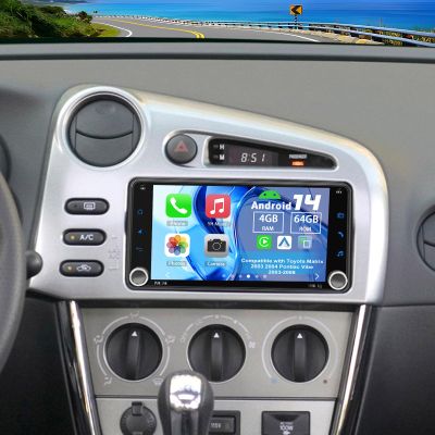 Slakerbe Android 14 Double Din Car Stereo Upgrade Radio for Toyota Matrix 2003 2004 Pontiac Vibe 2003-2008, 4G+64G 7" Carplay Android Auto GPS WiFi Bluetooth RDS DSP SWC Mirrorlink Mic Backup Camera
