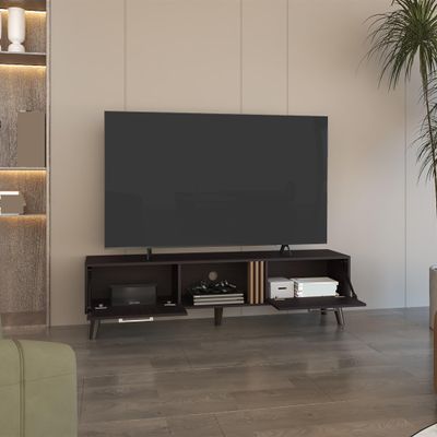 63" Wide Tv Stand with Two Pull Down Cabinets, Two Shelves, Cable Management, Living Room, Tv Room Black Wengue - Light Oak TV Stand with Storage Cabinets,for The Living Room