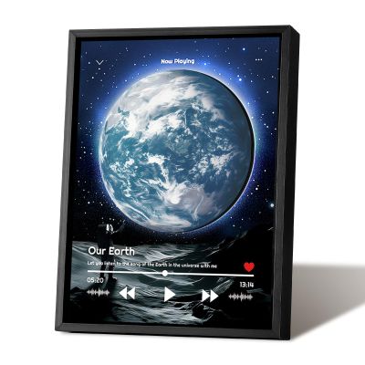 Music Picture Frame Bluetooth Speaker - Rotating Turntable Wireless Speaker Song Plaque, Light Up Music Plaque Art Paintings Frame with LED Light, Home Desk Decor Gifts for Men & Women (Earth)