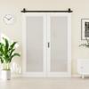 52" x 80" 1-Lite Tempered Frosted Glass Bifold Barn Door, Pre-Assembled MDF Panels Bi Fold Barn Door with 64" Track Kit Included, Paintable Folding Closet Doors Privacy Protection, Easy Installation view 2