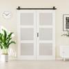56" x 80" 3-Lites Tempered Frosted Glass Bifold Barn Door, Pre-Assembled MDF Panels Bi Fold Barn Door with 64" Track Kit Included, Paintable Folding Closet Doors Privacy Protection, Easy Installation view 2