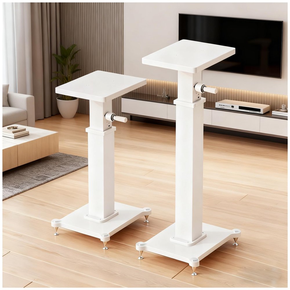 29.5-43.3in Height Adjustable Speaker Stands Pair up to 110lbs, Heavy Duty Bookshelf Speaker Stand Bookshelf Speaker Stand, Holds Bookshelf & Satellite Speaker Large Speaker (White)