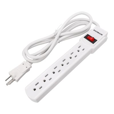 BAOMAIN 6-Outlet Power Strip with 14AWG 6 Ft Extension Cord, Features Red On/Off Switch, 3-Prong Grounded, Perfect for Home, Office Appliances - White, ETL Listed (6-Pack)