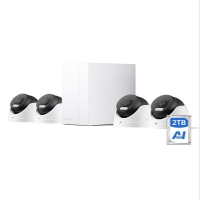 CYVIO 4K PoE Camera System, 4Pcs 8MP Outdoor Turret Home Security Cameras with AI Detection, 24-7 Recording, Color Night Vision, No Subscription, IP67 Waterproof, 4K 8CH NVR with 2TB HDD (N2834D)
