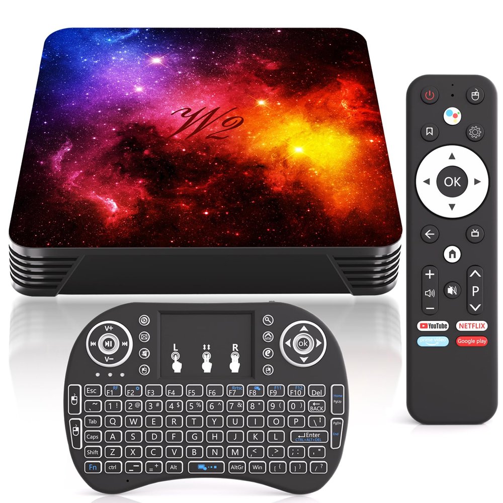 Android 14.0 Smart TV Box 2025, 4GB RAM 128GB ROM TV Box with Dual WiFi 2.4G/5G Ethernet Bluetooth 4.2 Support 4K+ HD Video Playback, Quad-Core Processor for Home Entertainment