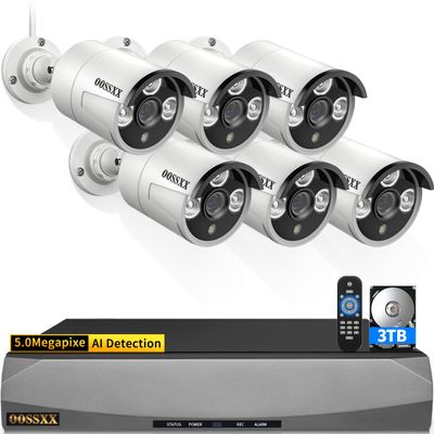OOSSXX (HD 2.7K 5.0MP with Audio Outdoor Wired Security Camera Systems PoE Outdoor Surveillance Video System