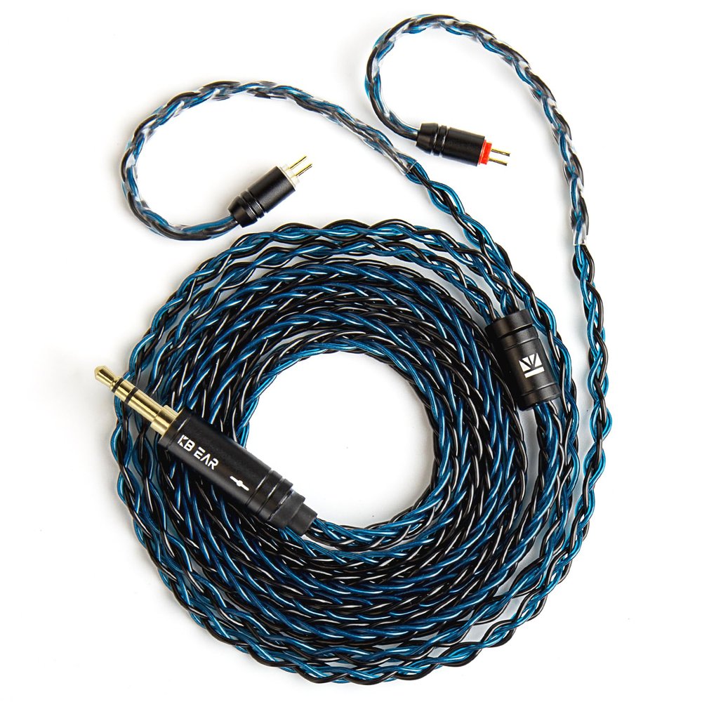 1.5m/4.92ft IEM Cable, KBEAR ST12 MAX 8-strand 4N OFC Silver-plated Upgraded Earphone Cable, 14 Core Earbuds Headphone Extension Wire,in Ear Monitor Cord for Audiophile Musician(Black-Blue,2PIN 3.5MM)