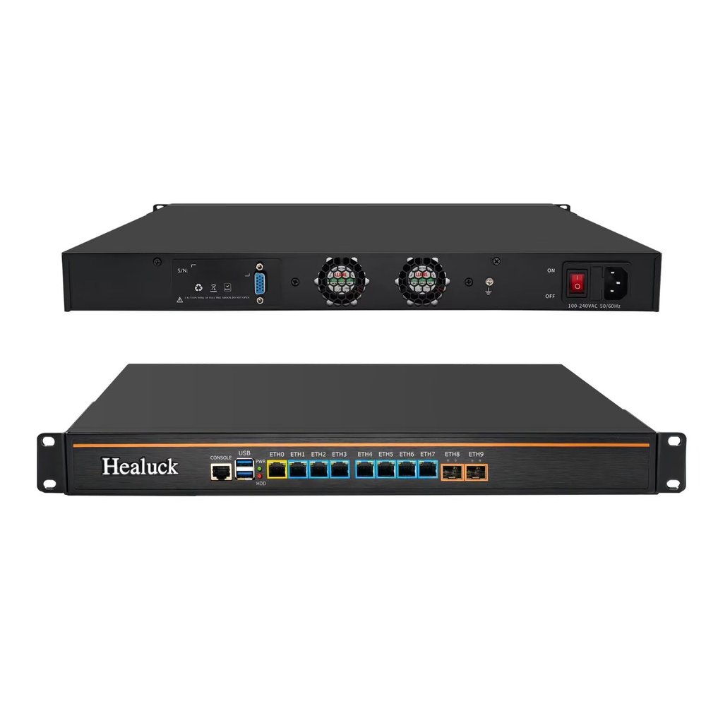 Healuck 1U Firewall Appliance, Core i5 4300M Z87, 2X 10GBe LAN, 8 x i226V 2.5GbE LAN, OPNsense, VPN, 19 Inch 1U Network Rackmount, VGA, Console, USB3.0, DDR3L 16G RAM 256G SSD