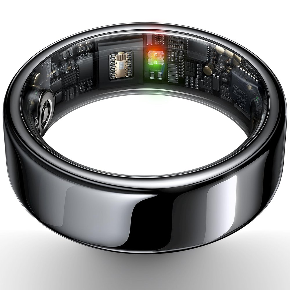 HOU AI Smart Ring [Subscription-Free], Micro-crystalline Ceramic Sleep Tracker, AI Health Insights, 24/7 Comfort Wear, SpO2 & Stress Monitor - Ceramic Black, Size 6