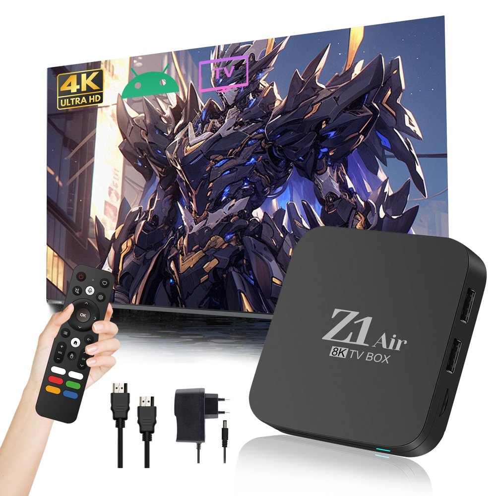 Z1 Air Android 10.0 TV Box, 4K Ultra HD Smart Box for TV with 2.4GHz+5GHz WiFi, Internet Channel Box TV Device, H313 Quad-core, USB 2.0, Bluetooth Voice Remote Control, Compact and Powerful