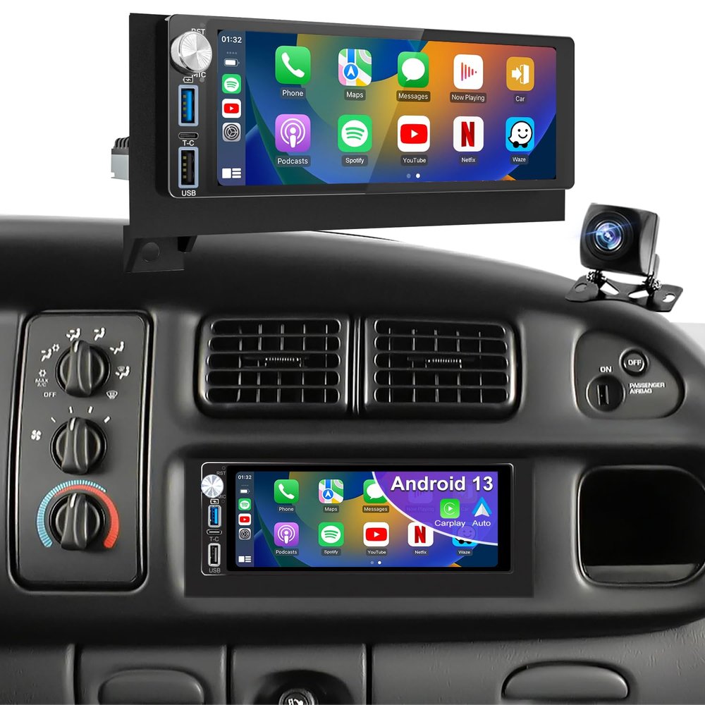 64G 5GWiFi Upgrade Car Radio for Dodge Ram 1500/2500/3500 1994-2002, Jeep Wrangler 1997-2002, Cherokee 1997-2001, 6.86inch Grand Cherokee Stereo Touch Screen Carplay Android Auto GPS FM Fast Charger