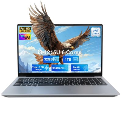 NIMO 15.6" IPS FHD Student Laptop, Intel 6-Core i3-1215U, 32GB RAM, 1TB SSD (Beats R5 7520U, Up to 4.4GHz), 65W Type-C Charger, Backlit Keyboard, Fingerprint, Wi-Fi 6, for Home & Business