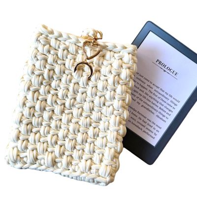Handmade Crochet Kindle Cover with Heart Snap Soft & Durable T-Shirt Yarn Case Protective Sleeve for Kindle Paperwhite, Oasis & e-Readers Gift for Book Lovers AmazinGracieStudio